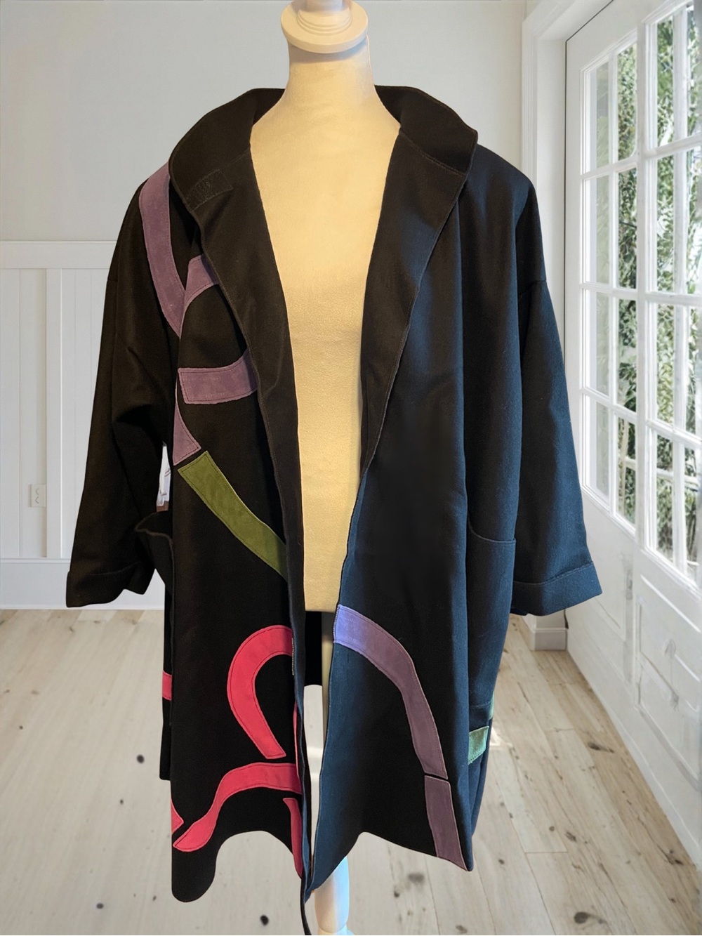 Vintage OSGOOD SMÜK Women’s Wool Swing Coat 80s Wearable Art Suede Jacket OSFM - Picture 14 of 16